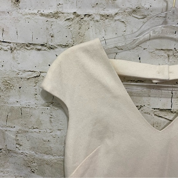 Leona Lauren Leonard Cream Cap Sleeve Wool Sheath Gold Button Dress - Picture 3 of 6